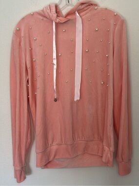 CHICME Pink Velour Pearl Embellished Hoodie Size Large